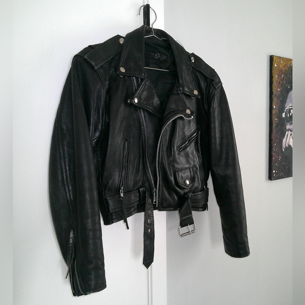 Vintage Cropped Leather Biker Jacket